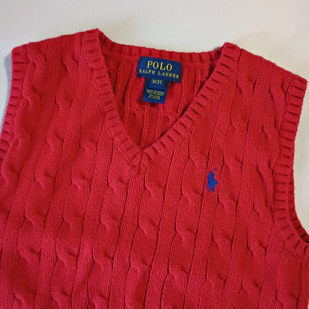 POLO Ralph Lauren TODDLER 3/3T Red 100% Cotton Child Sized Sweater Vest Blue HIT